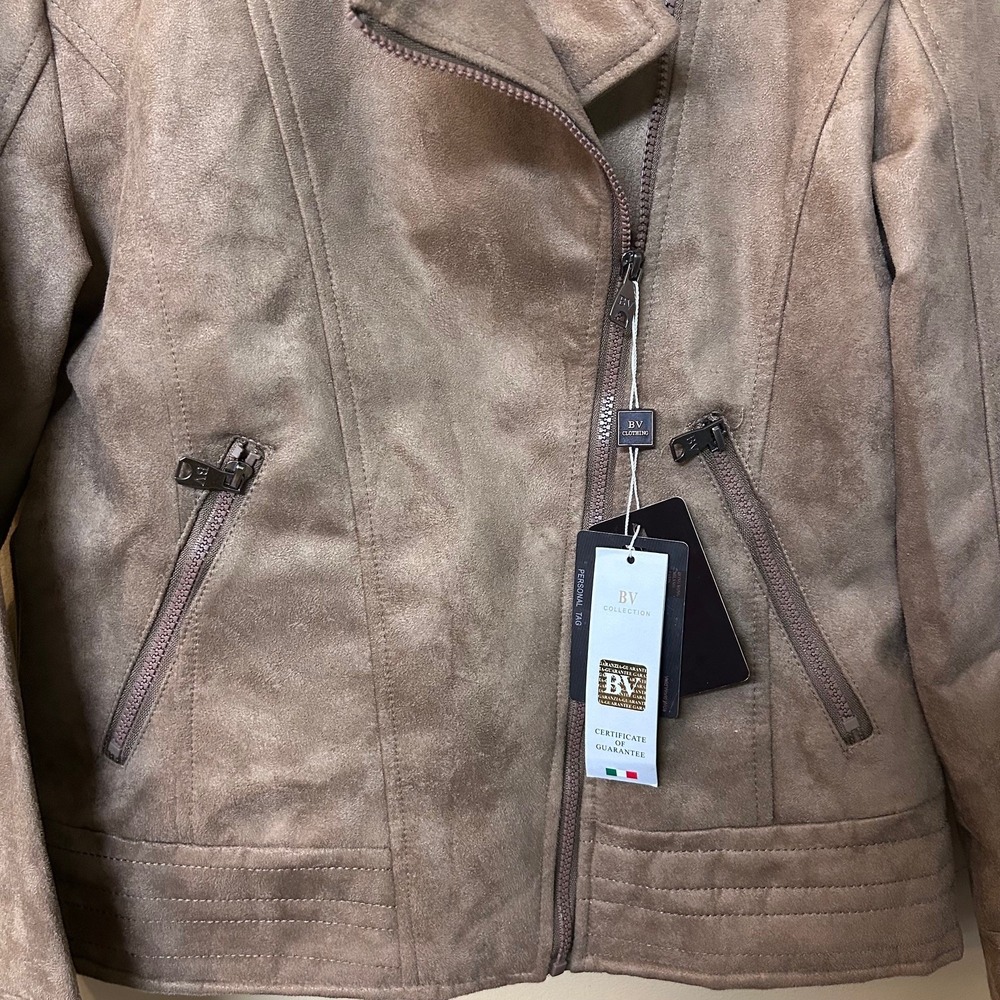 BV Collection Womens Faux‎ Suede Moto Jacket Brown Zipper Detail Approx: Medium - Picture 3 of 7